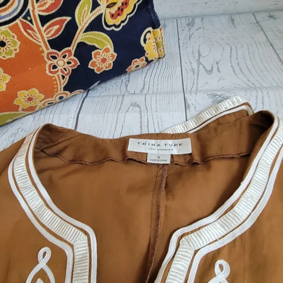 Trina Turk Brown Tunic with Satin Trim - Picture 5 of 5
